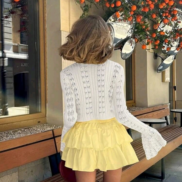 Spring And Summer New V-Neck White Hollow Thin Button Long Sleeved Knitted Cardi - Picture 2 of 4